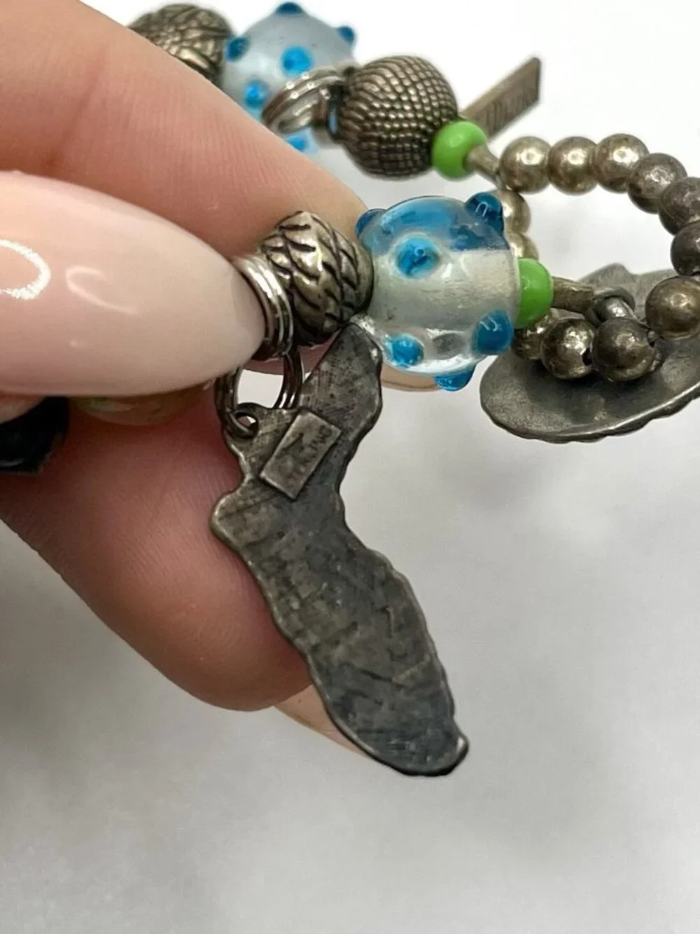 VTG Sterling Silver Charm Bracelet Artisan Lampwork Glass Beads Florida Shell